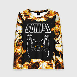 Лонгслив женский Sum41 рок кот и огонь, цвет: 3D-принт