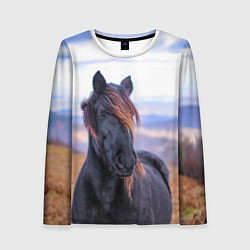 Лонгслив женский Черный конь, цвет: 3D-принт