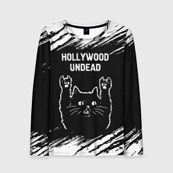 Лонгслив женский Группа Hollywood Undead и рок кот, цвет: 3D-принт