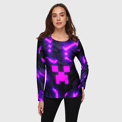 Женский лонгслив Майнкрафт розовый / 3D-принт – фото 3