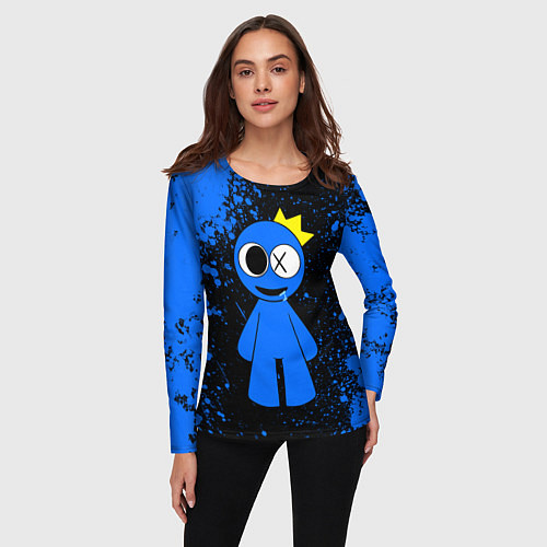 Женский лонгслив Радужные друзья Синий - брызги краски / 3D-принт – фото 3