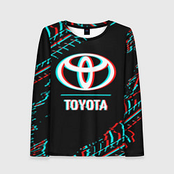 Лонгслив женский Значок Toyota в стиле glitch на темном фоне, цвет: 3D-принт