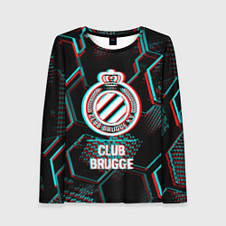 Лонгслив женский Club Brugge FC в стиле glitch на темном фоне, цвет: 3D-принт