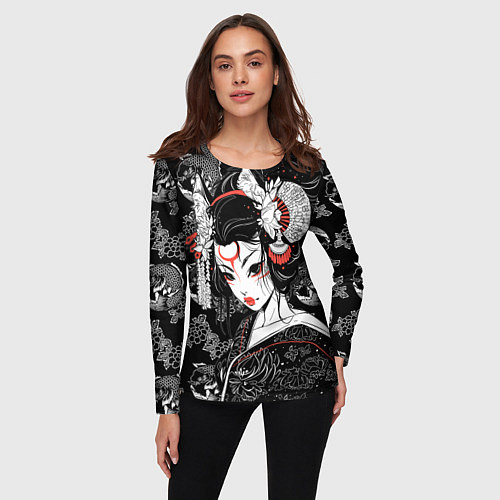 Женский лонгслив Гейша - кошка / 3D-принт – фото 3