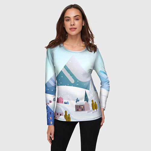 Женский лонгслив Зимние горы - минимализм / 3D-принт – фото 3