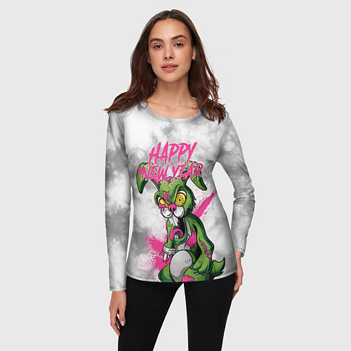 Женский лонгслив Zombie rabbit Happy new year / 3D-принт – фото 3