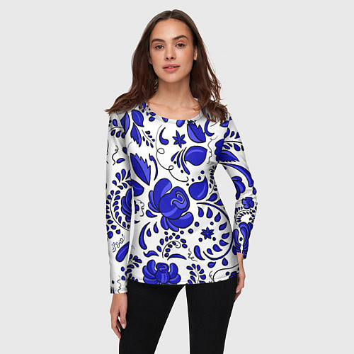 Женский лонгслив Гжель / 3D-принт – фото 3