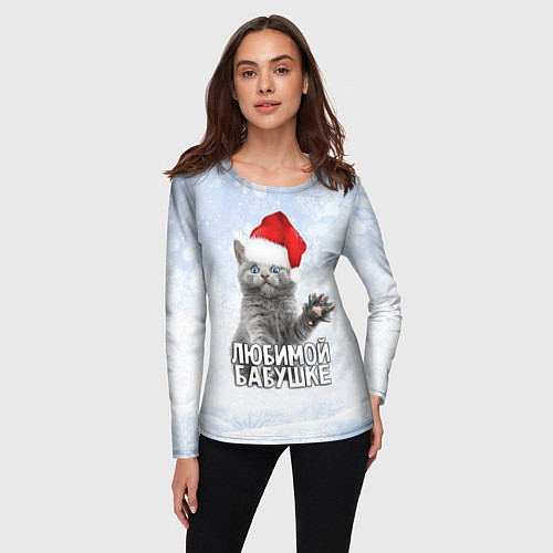 Женский лонгслив Любимой бабушке - котик / 3D-принт – фото 3
