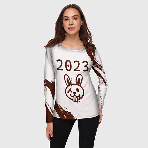 Женский лонгслив НГ Кролик в стиле граффити на светлом / 3D-принт – фото 3