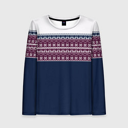 Лонгслив женский Скандинавский орнамент на синем, бордовом фоне, цвет: 3D-принт