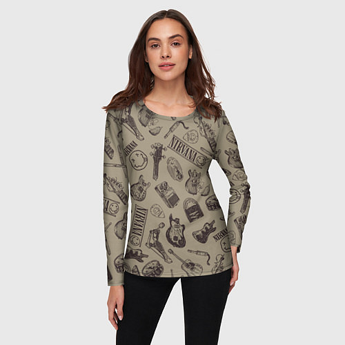 Женский лонгслив Nirvana crash guitar beige / 3D-принт – фото 3
