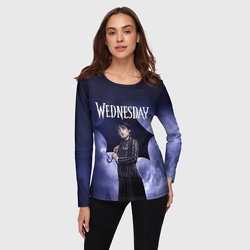 Женский лонгслив Уэнсдэй Аддамс с зонтиком / 3D-принт – фото 3