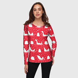 Лонгслив женский Сани, ёлочки, подарки, цвет: 3D-принт — фото 2