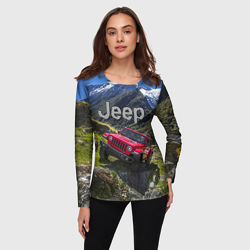 Женский лонгслив Chrysler Jeep Wrangler Rubicon - горы / 3D-принт – фото 3