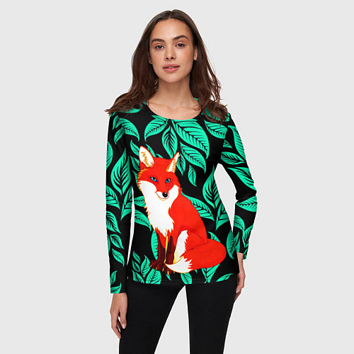 Женский лонгслив Лиса на фоне листьев / 3D-принт – фото 3