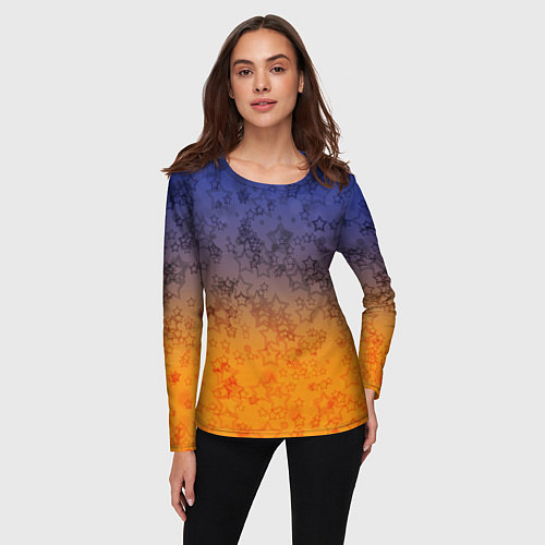 Женский лонгслив Желто-синий звездный узор / 3D-принт – фото 3
