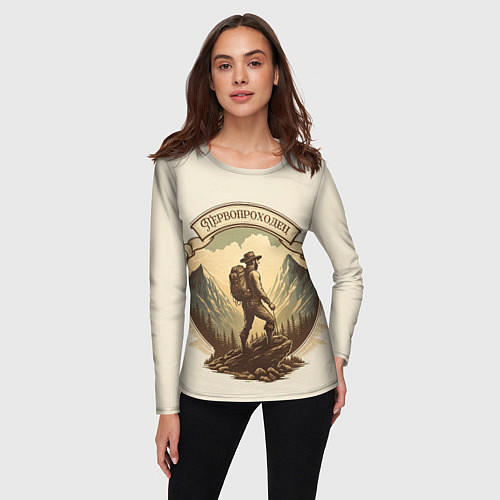 Женский лонгслив Первопроходец в винтажном стиле / 3D-принт – фото 3