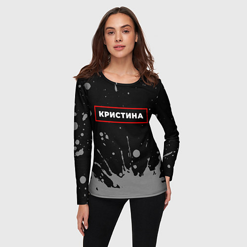Женский лонгслив Кристина - в красной рамке на темном / 3D-принт – фото 3