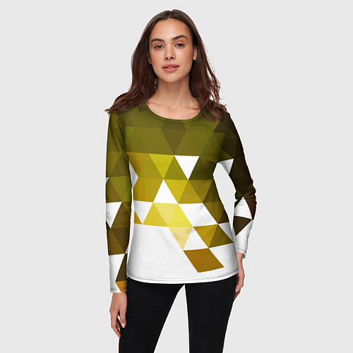 Женский лонгслив Золотистая мозаика из ромбов / 3D-принт – фото 3