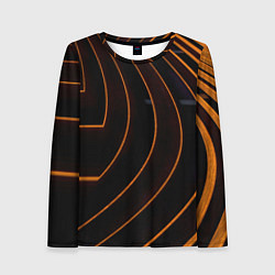Лонгслив женский Чёрные полосы и неоновые оранжевые линии, цвет: 3D-принт