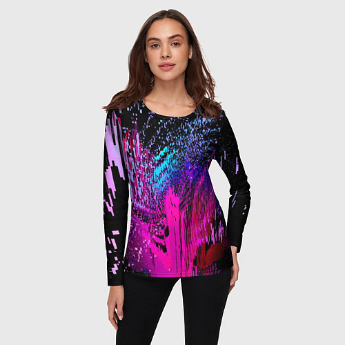 Женский лонгслив Абстрактное множество розовых, фиолетовых и синих / 3D-принт – фото 3