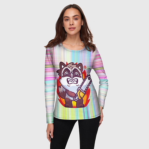 Женский лонгслив Енот с бензопилой / 3D-принт – фото 3
