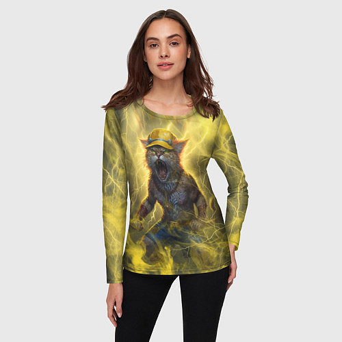 Женский лонгслив Наэлектризованный кот / 3D-принт – фото 3