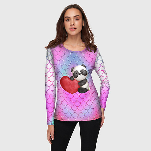 Женский лонгслив Милая панда с сердечком / 3D-принт – фото 3