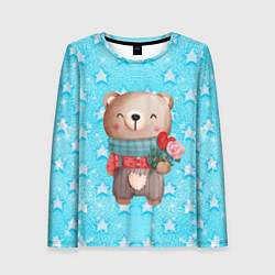 Лонгслив женский Мишка с розой, цвет: 3D-принт
