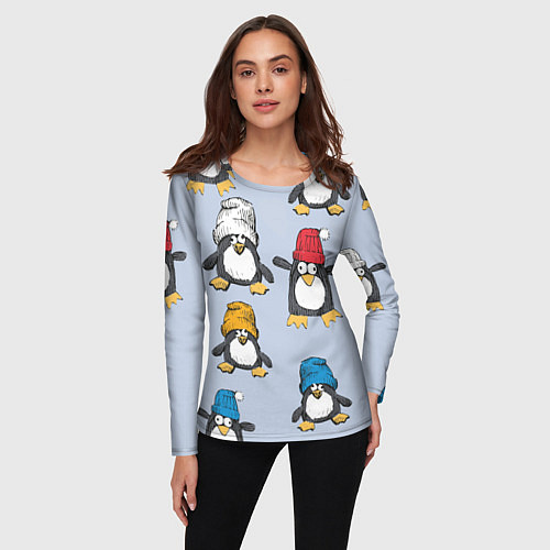 Женский лонгслив Смешные пингвины / 3D-принт – фото 3
