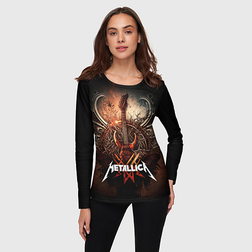 Женский лонгслив Metallica гитара и логотип / 3D-принт – фото 3