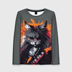 Лонгслив женский Rocker Cat on a gray background - C-Cats collectio, цвет: 3D-принт