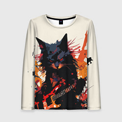 Женский лонгслив Black rocker cat on a light background - C-Cats co