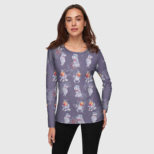 Женский лонгслив Hippopotamus pattern / 3D-принт – фото 3