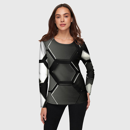 Женский лонгслив Хромированный гексагон объемный / 3D-принт – фото 3