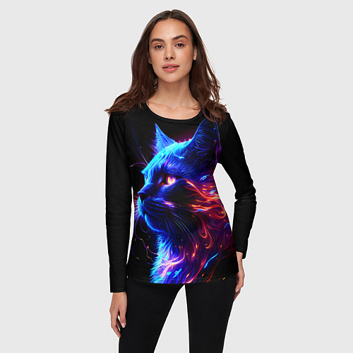 Женский лонгслив Неоновый котёнок / 3D-принт – фото 3
