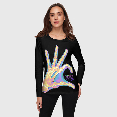 Женский лонгслив Сердечко левой рукой - неоновый рентген / 3D-принт – фото 3