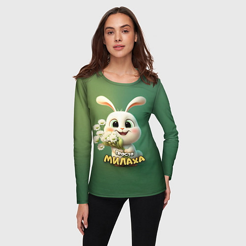 Женский лонгслив Просто белая зайка милаха / 3D-принт – фото 3