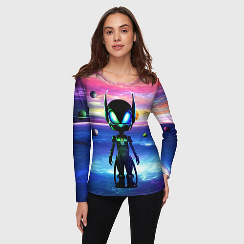 Женский лонгслив Детёныш пришельца - нейросеть - неон / 3D-принт – фото 3