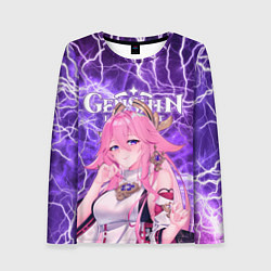 Лонгслив женский Яэ Мико на фоне молний, цвет: 3D-принт