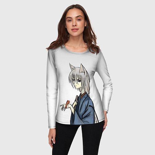 Женский лонгслив Томоэ и птичка / 3D-принт – фото 3