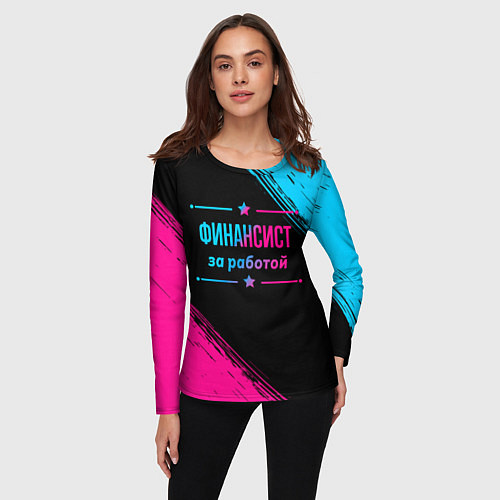 Женский лонгслив Финансист за работой - неоновый градиент / 3D-принт – фото 3