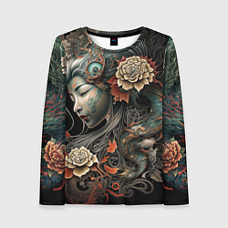 Лонгслив женский Японская девушка Irezumi, цвет: 3D-принт