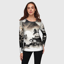 Лонгслив женский Японская деревушка, цвет: 3D-принт — фото 2