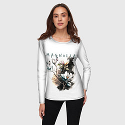 Лонгслив женский Магнолия - акварельный стиль, цвет: 3D-принт — фото 2
