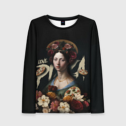 Женский лонгслив Girl with flowers loves pizza