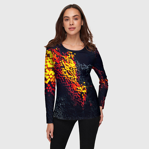 Женский лонгслив Огненные кубы клетка / 3D-принт – фото 3