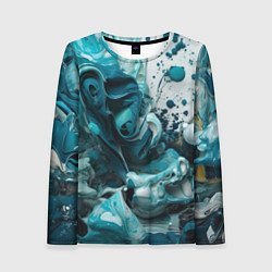 Лонгслив женский Абстрактные голубые брызги краски, цвет: 3D-принт