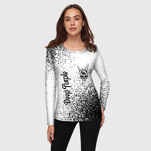 Женский лонгслив Deep Purple и рок символ на светлом фоне / 3D-принт – фото 3