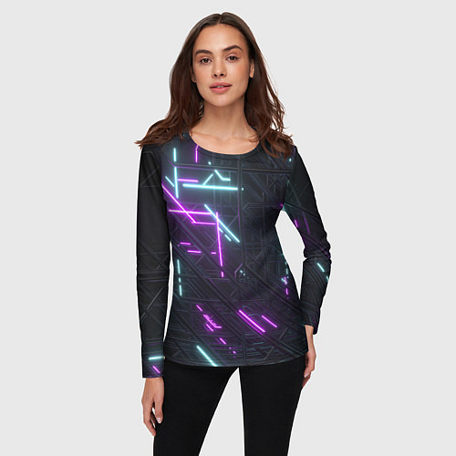 Женский лонгслив Неоновые полосы / 3D-принт – фото 3